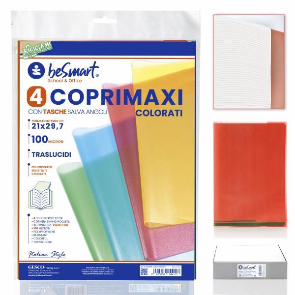 Set 4 pezzi coprimaxi colorati 42.8x30.6 cm 100mic con tasche salva angoli Be Smart