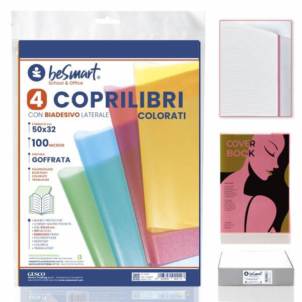 Set 4 coprilibri colorati 50x32 cm 100mic con adesivo lato Be Smart
