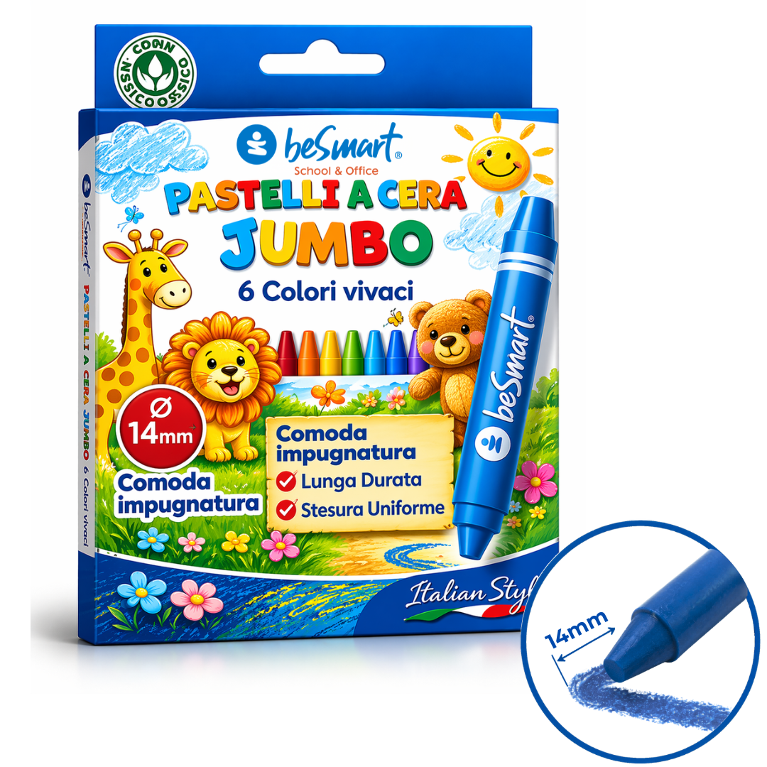 Box 6 pastelli a cera super jumbo ø14 mm Be Smart