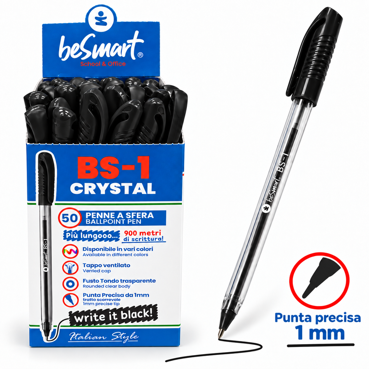 Box 50 penne BS1-crystal nera Be Smart