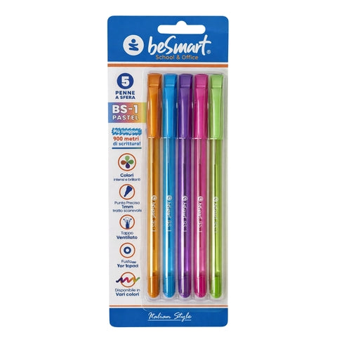 Penne BS1-rainbow in blister da 5 pezzi Be Smart