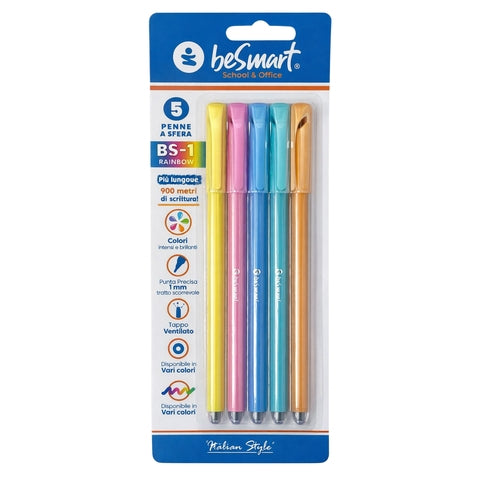 Penne BS1-pastel in blister da 5 pezzi Be Smart