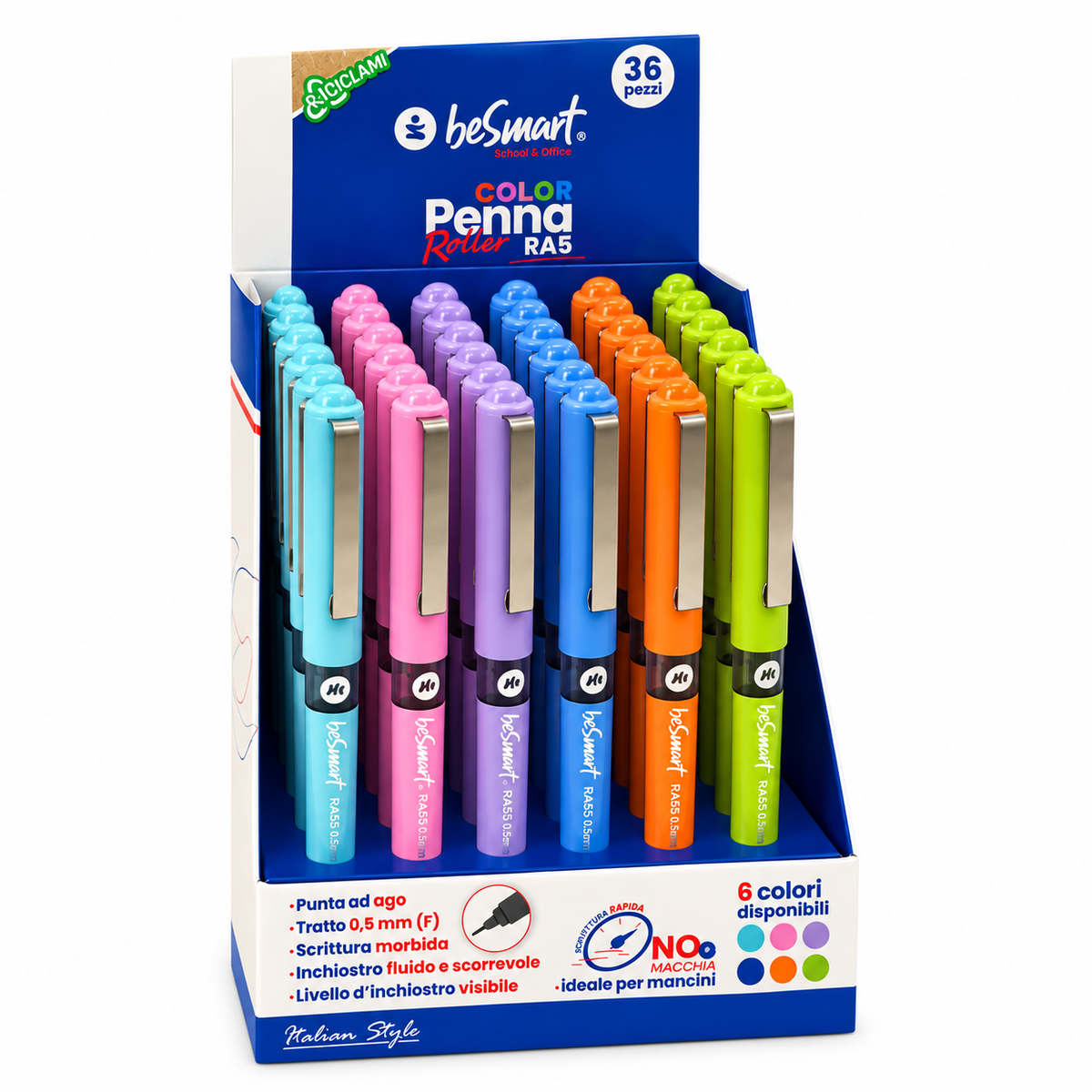 Penna roller RA5 colors in display 36 pezzi Be Smart