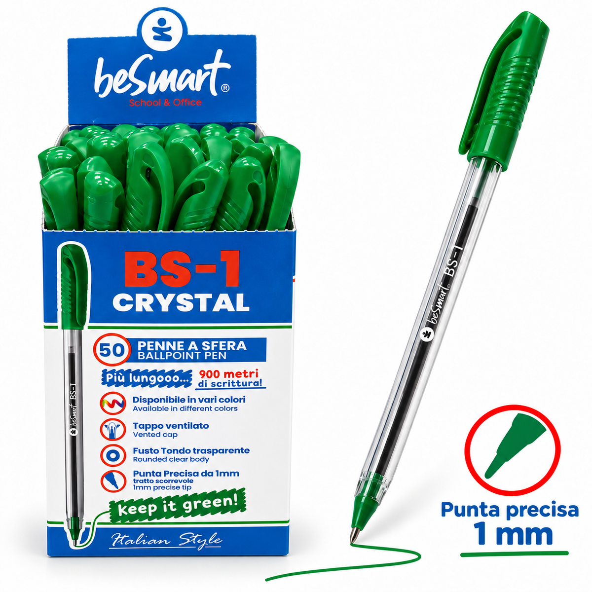 Box 50 penne BS1-crystal verde Be Smart