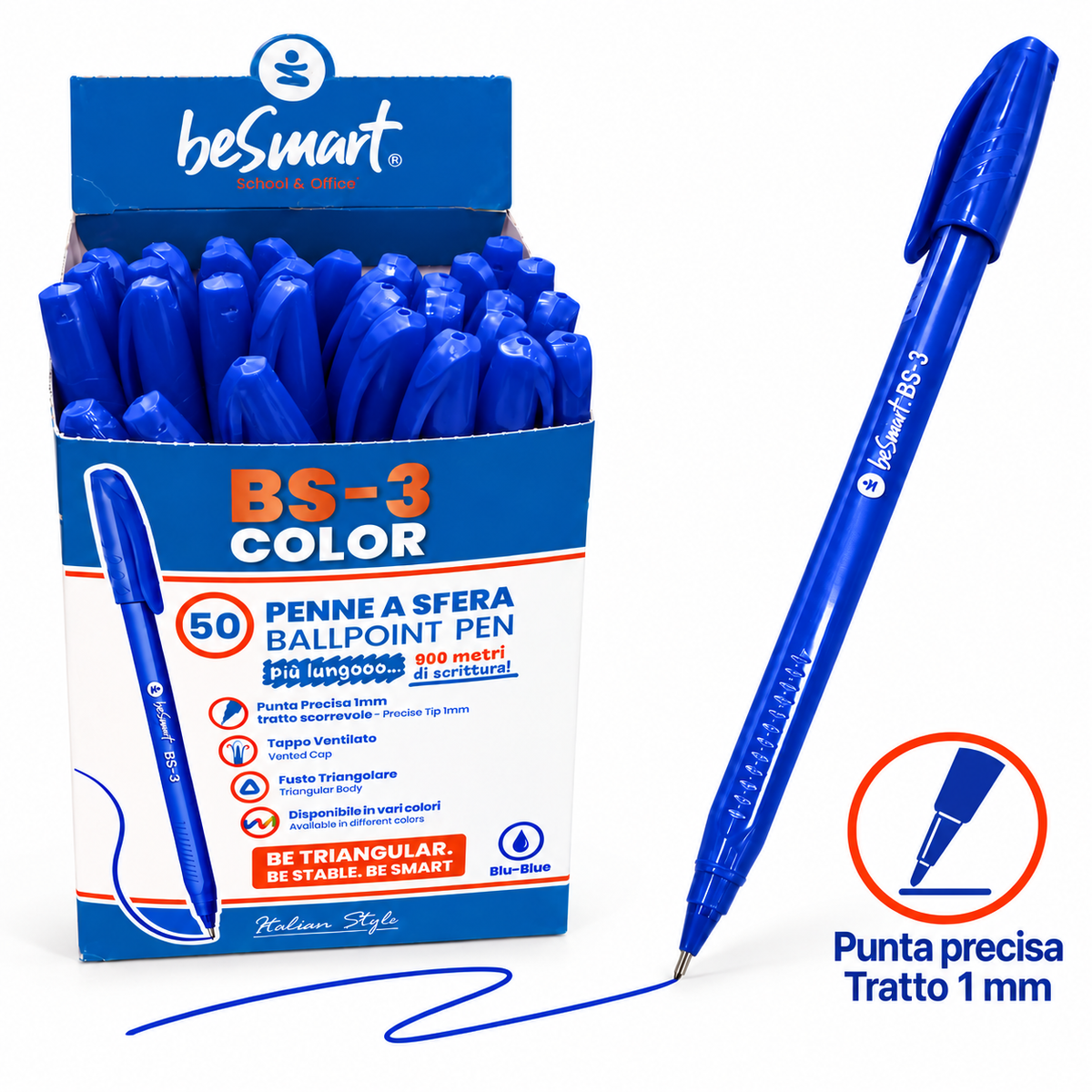 Box 50 penne BS3 color blu Be Smart