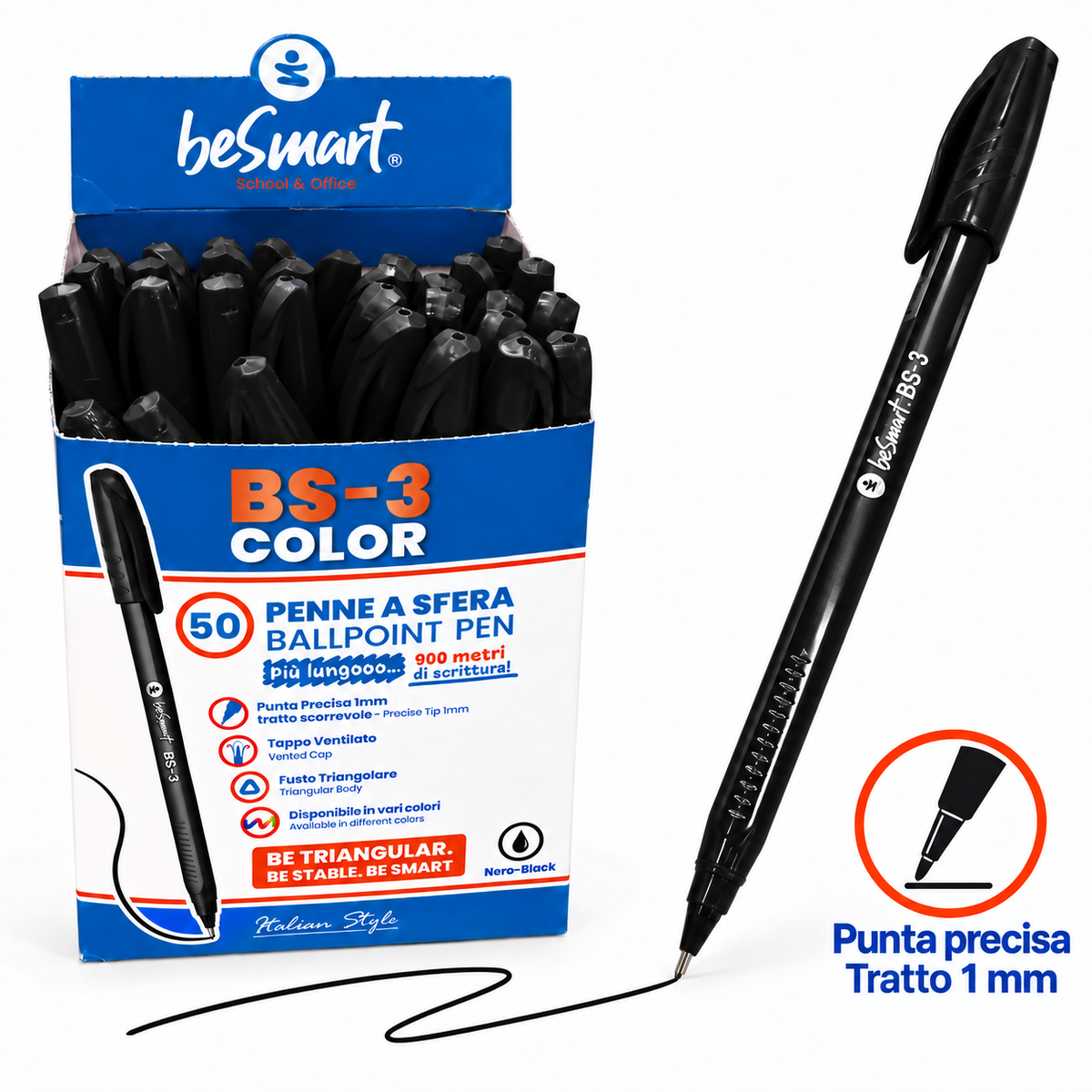 Box 50 penne BS3 color nera Be Smart