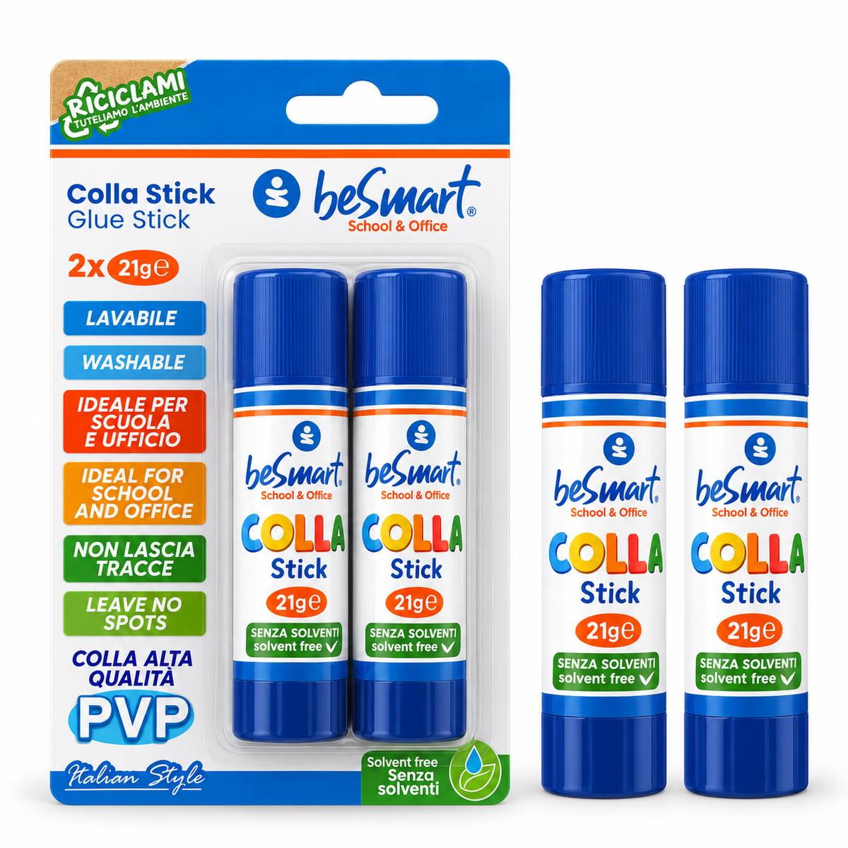Colla stick 21 gr in blister da 2 pezzi Be Smart