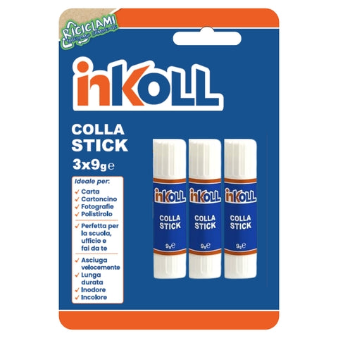 Colla stick 9 gr in blister da 3 pezzi Inkoll