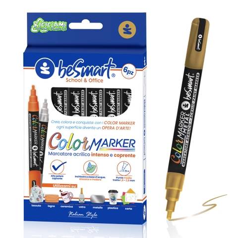 Color marker metal oro 6 pezzi in box Be Smart