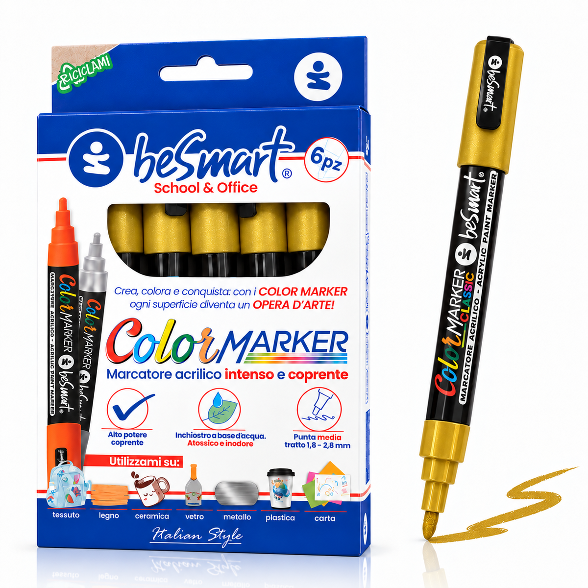 Color marker metal oro 6 pezzi in box Be Smart