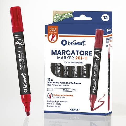 Marcatore punta tonda rosso in box da 12 pezzi Be Smart