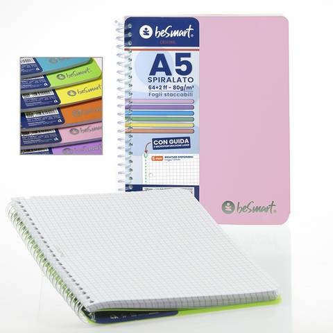 5 mm quaderno A5 spiralato pastel PVC 64 fogli 80 gr Be Smart