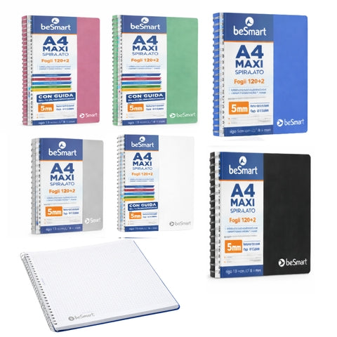 Quaderno Spiralato Maxi A4 5mm Cromia BeSmart 70 Fogli | Quaderno a quadretti per cartolerie