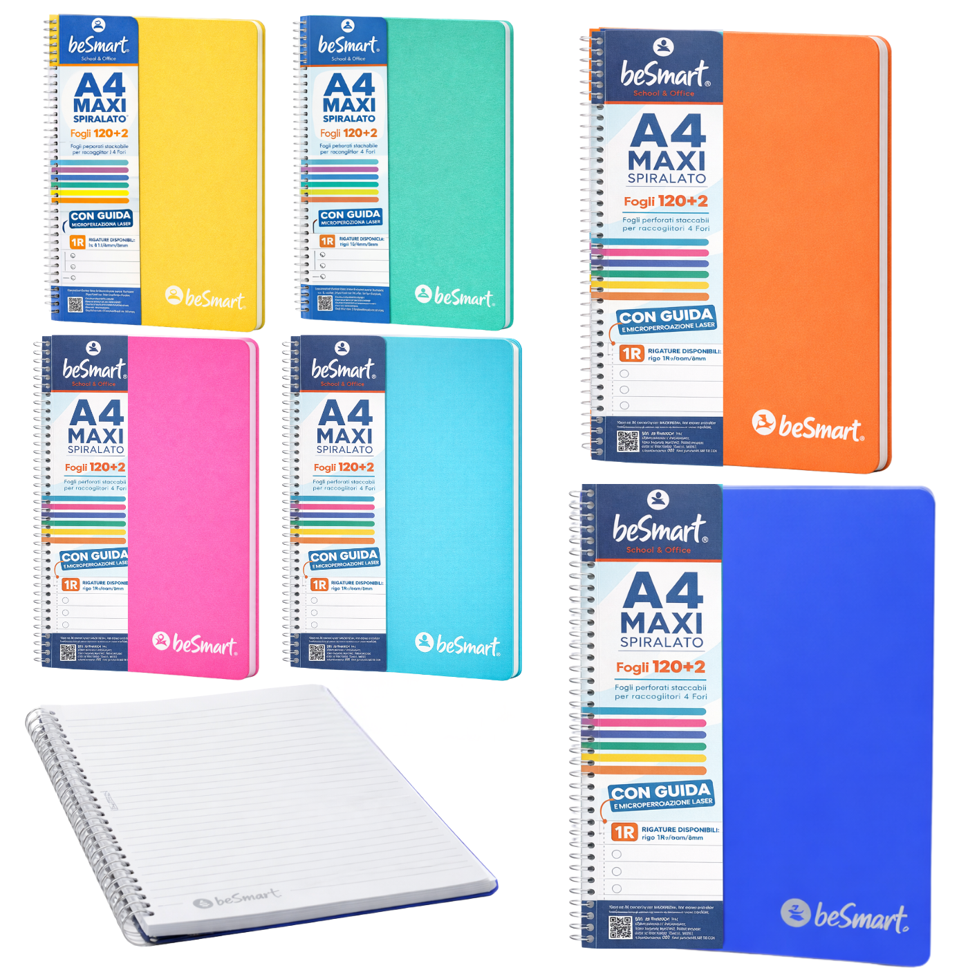 Quaderno Spiralato Maxi A4 1R Lumia BeSmart 120 Fogli | Quaderno a righe per cartolerie