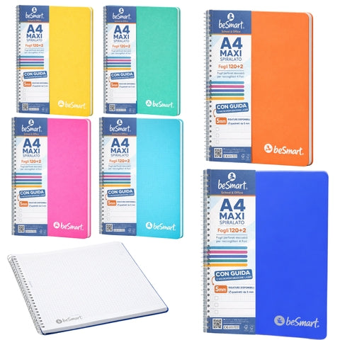 Quaderno Spiralato Maxi A4 5mm Lumia BeSmart 120 Fogli | Quaderno a quadretti per cartolerie