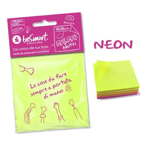 Stick notes 100 fogli 7,6x7,6 cm rainbow neon 1/12/288 Be Smart