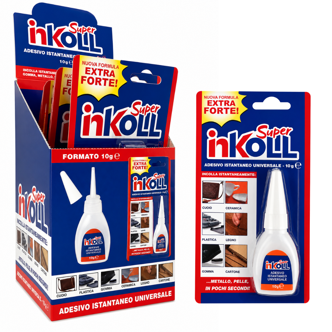 Super Inkoll 10 g – Colla Istantanea Universale in Blister Display Box da 12 Pezzi