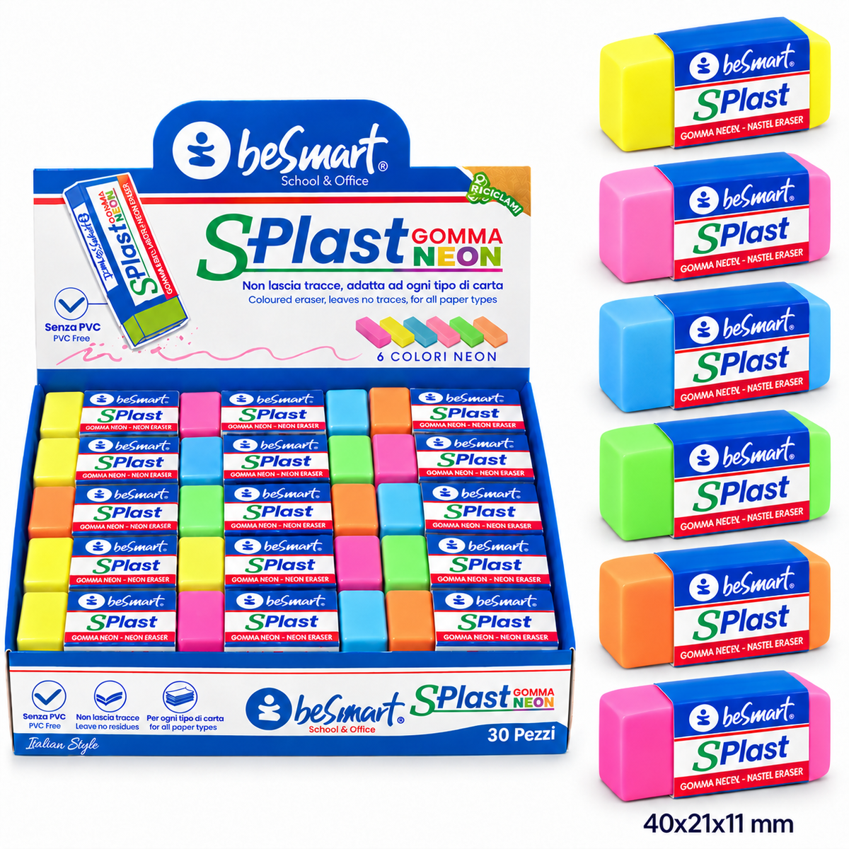 Gomma neon s-plast in box da 30 pezzi Be Smart
