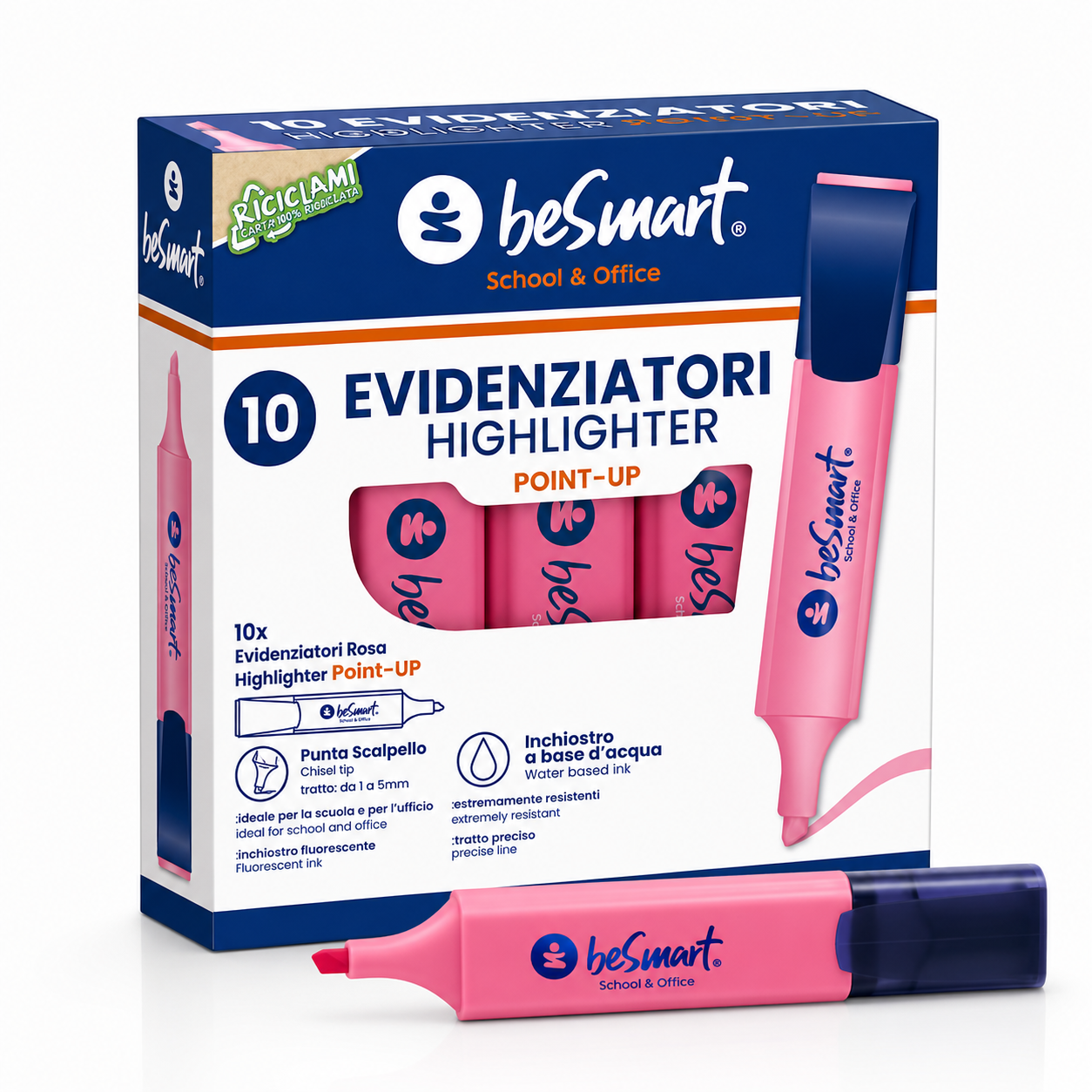 Pink highlighter in box of 10 Be Smart