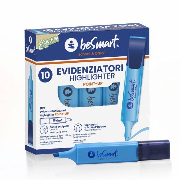 Evidenziatore azzurro in box da 10 pezzi Be Smart