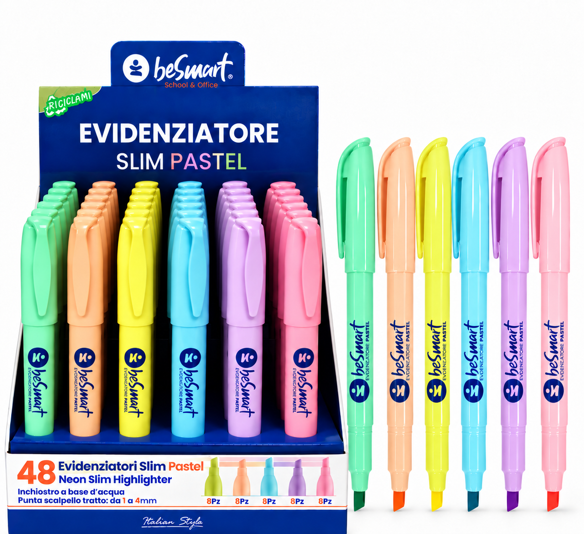 Evidenziatore slim pastel 48 pezzi in display Be Smart
