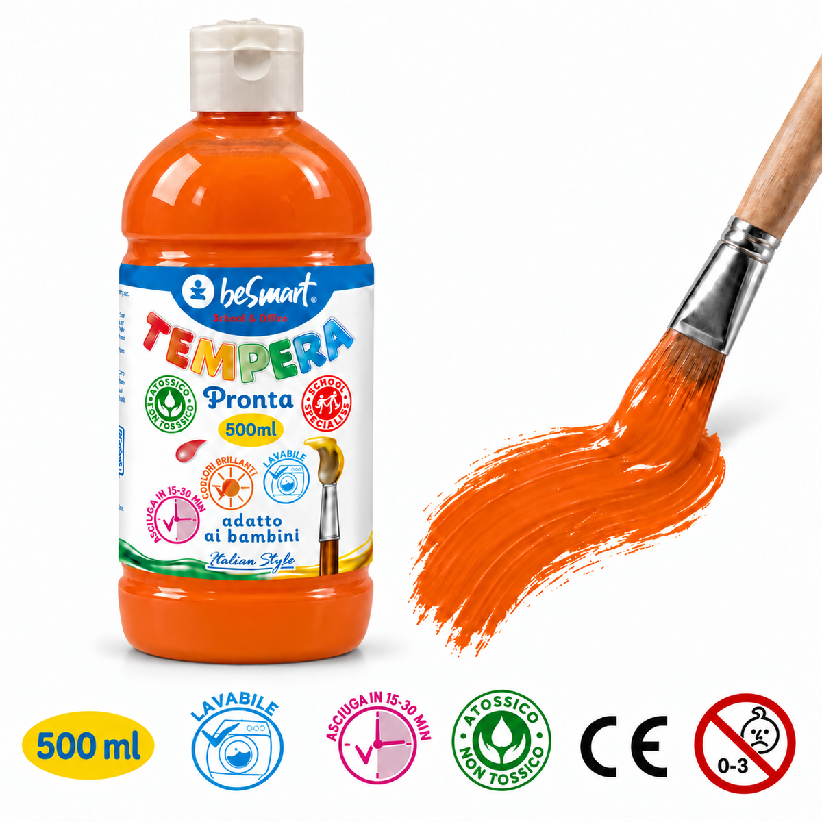 Tempera pronta 500 ml arancione Be Smart