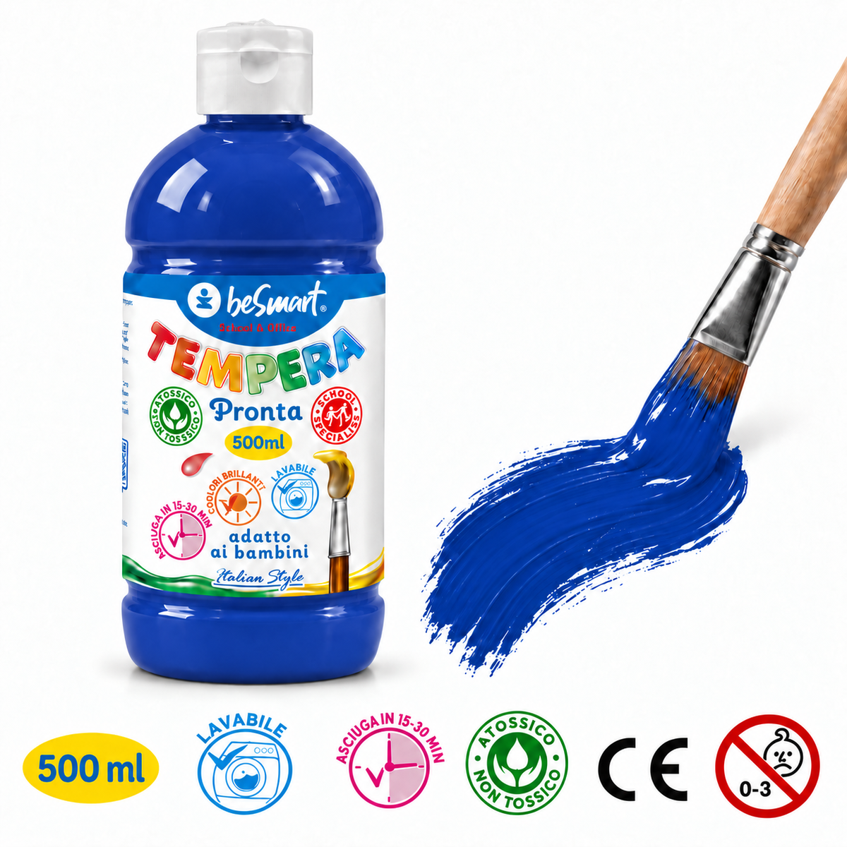 Tempera pronta 500 ml blu cobalto Be Smart