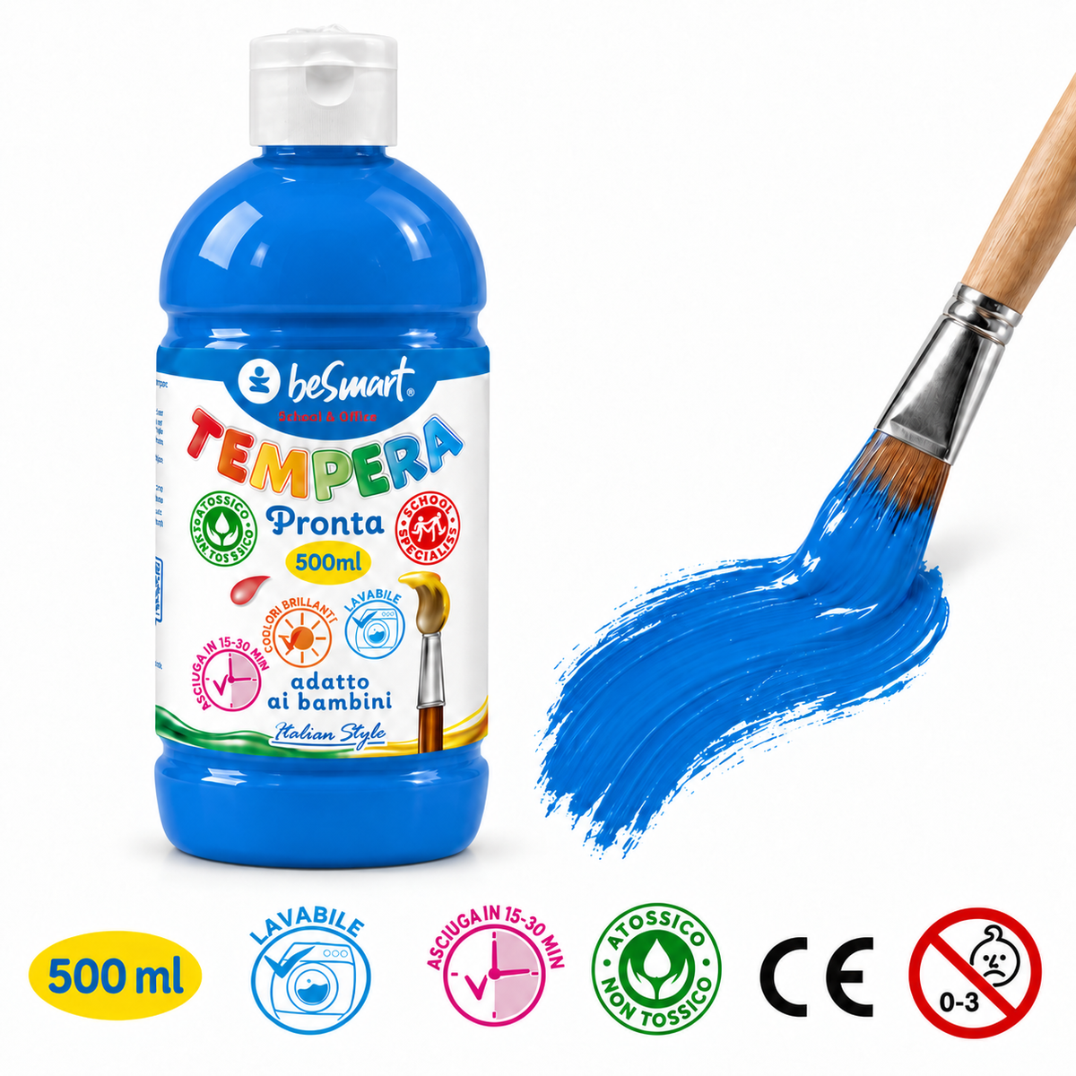 Tempera pronta 500 ml blu cyan Be Smart