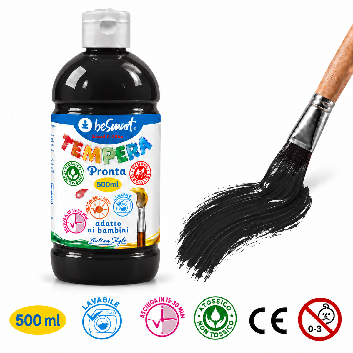 Tempera pronta 500 ml nero Be Smart