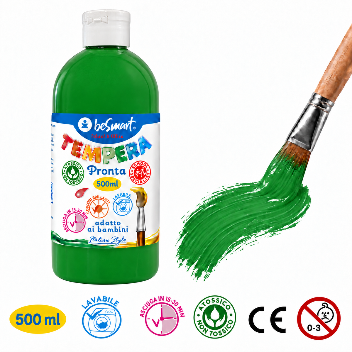 Tempera pronta 500 ml verde prato Be Smart