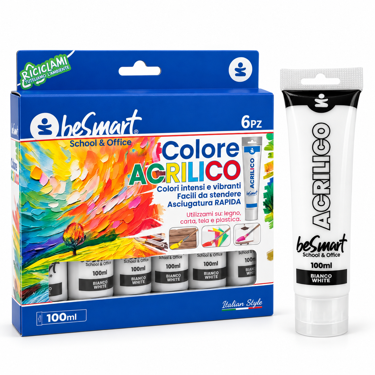 Tempera acrilica bianco 100 ml Be Smart