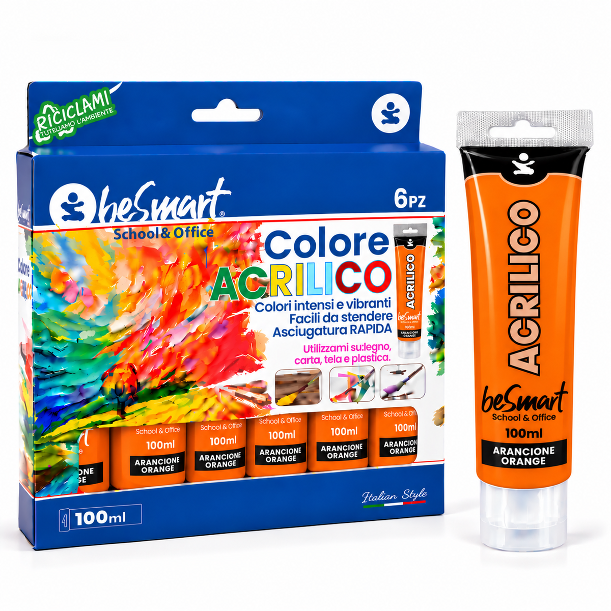 Tempera acrilica arancione 100 ml Be Smart