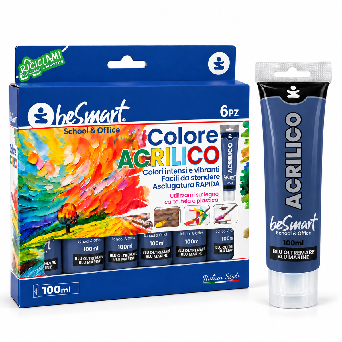 Tempera acrilica blu oltremare 100 ml Be Smart