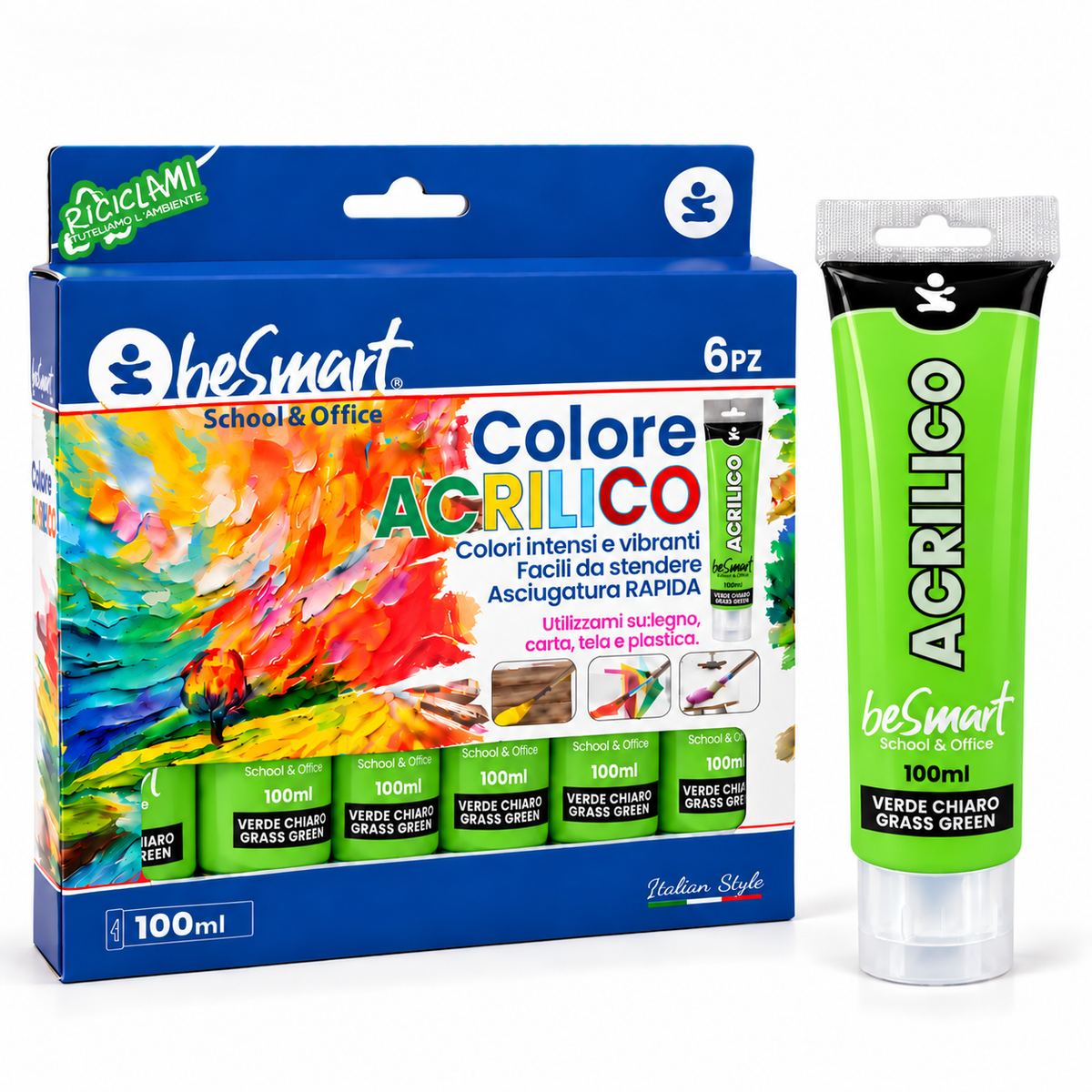 Tempera acrilica verde chiaro 100 ml Be Smart