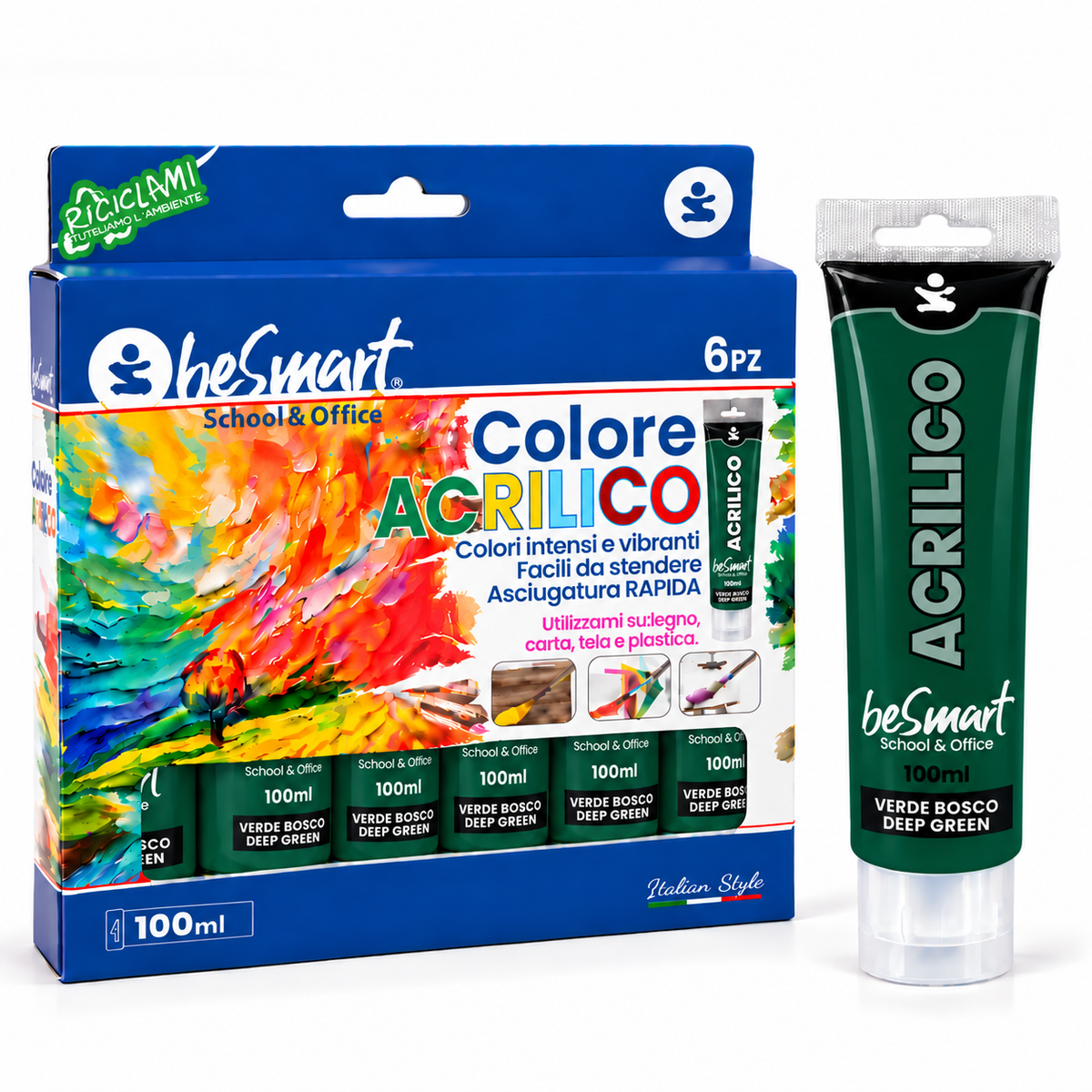 Tempera acrilica verde bosco 100 ml Be Smart