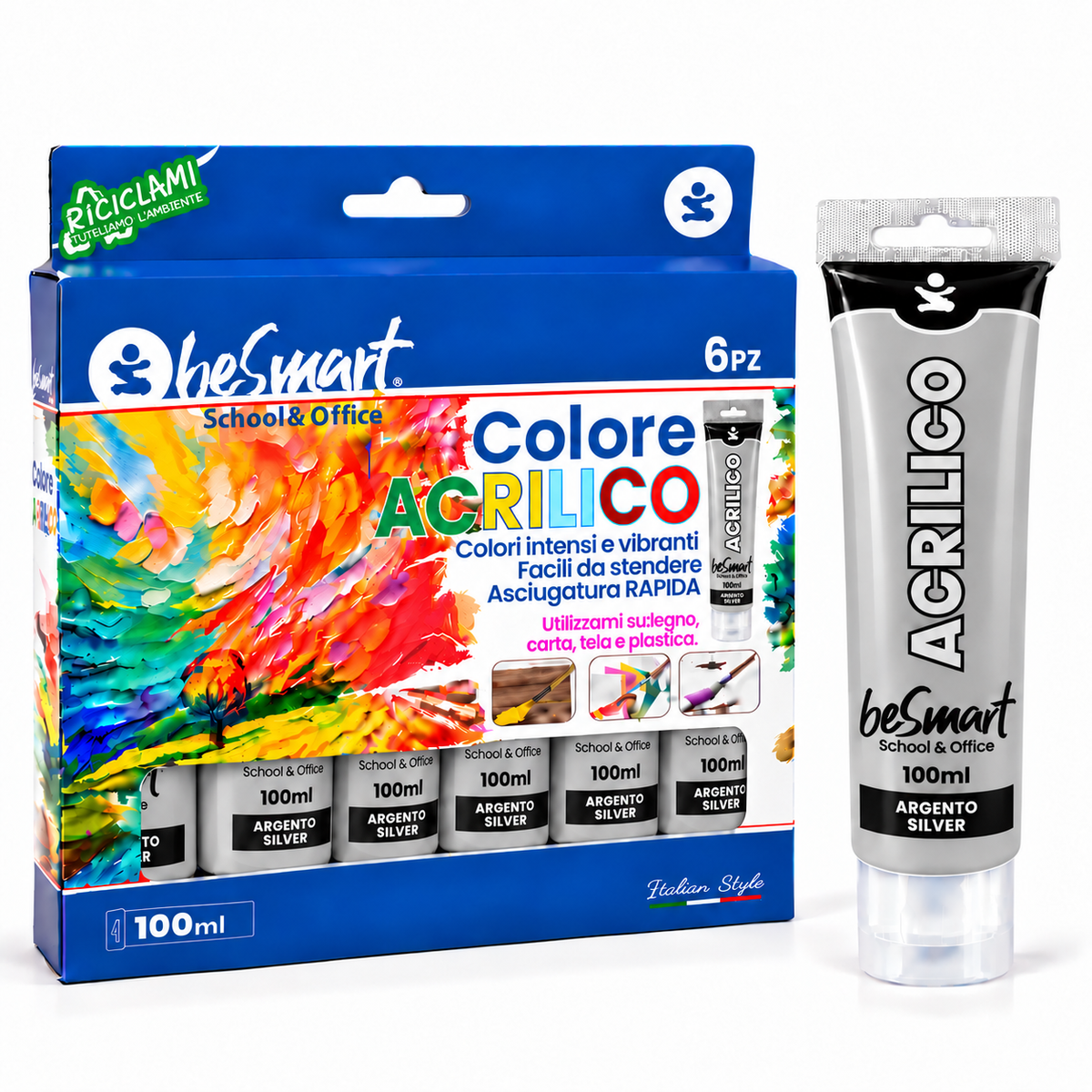 Tempera acrilica argento 100 ml Be Smart
