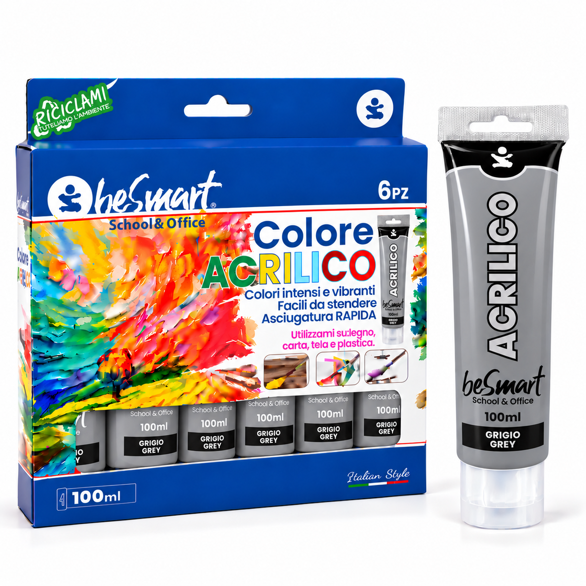 Tempera acrilica grigio 100 ml Be Smart