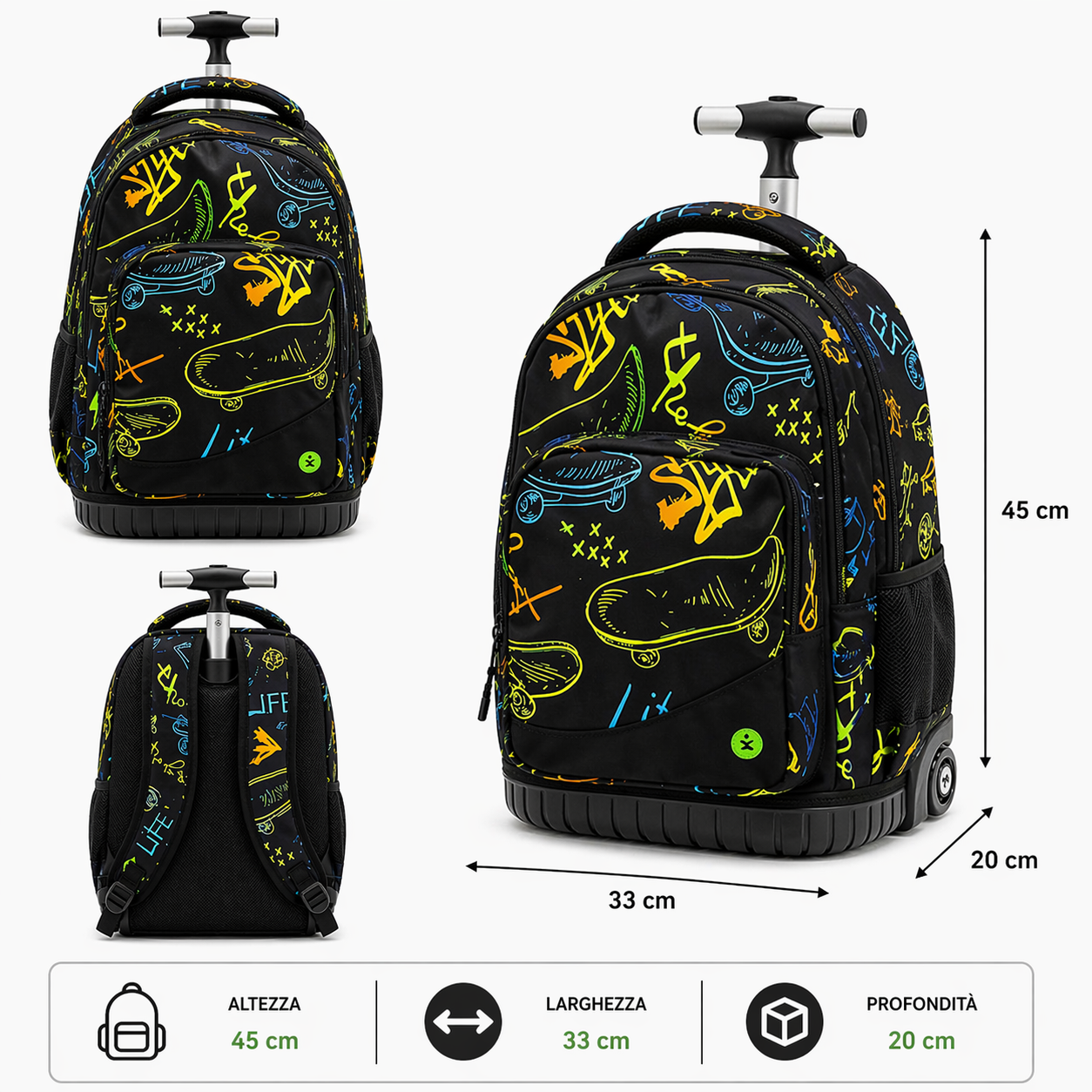 Zaino Trolley Premium Skate BeSmart 45x33x20 cm | Zaino scuola con ruote per cartolerie