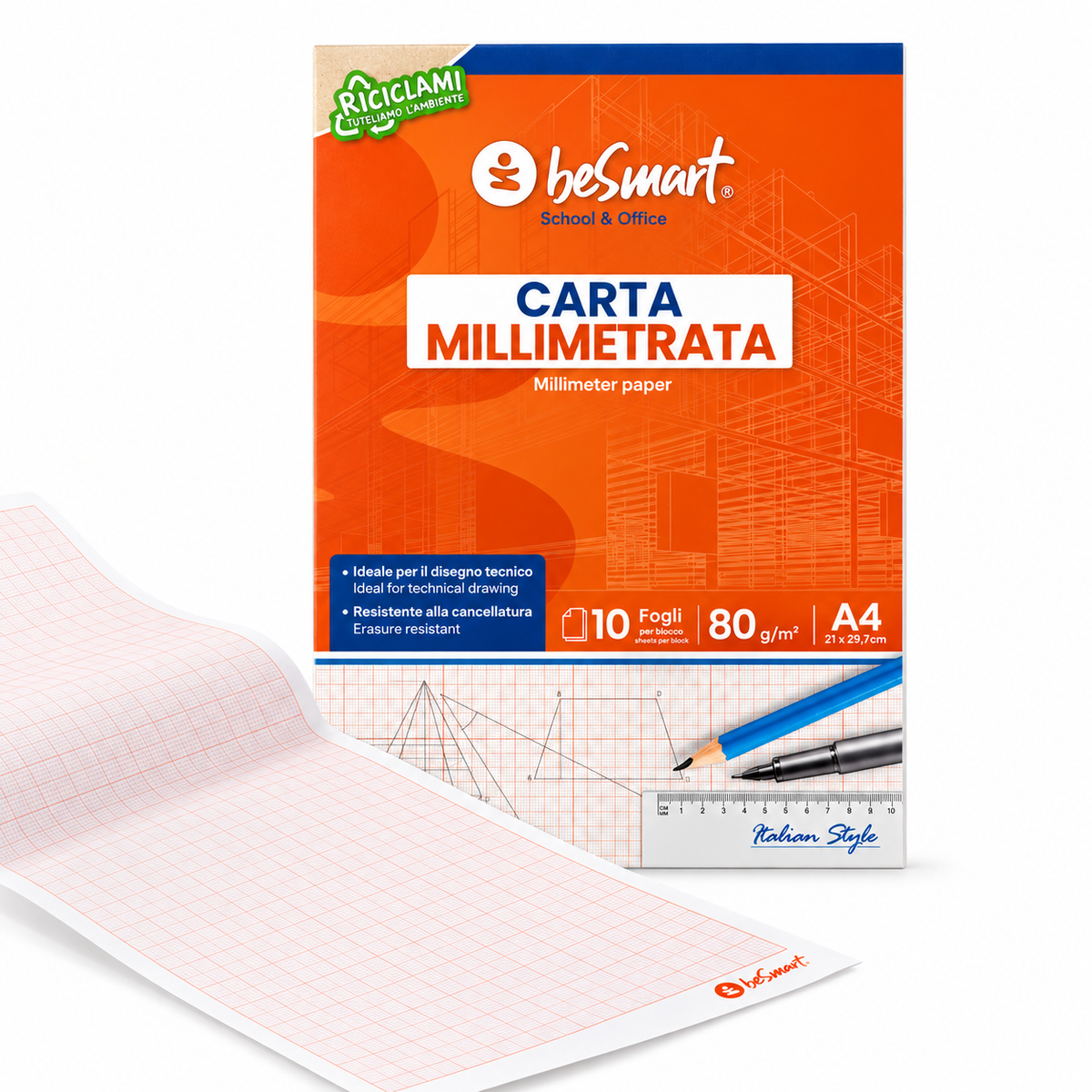 Carta millimetrata 21x29.7 10 fogli Be Smart