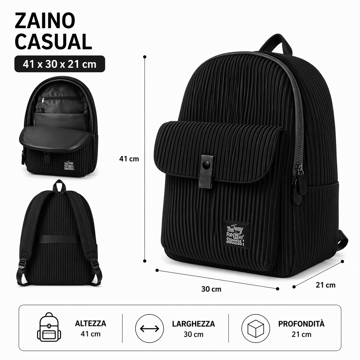 Zaino Fusion 2 Scomparti Nero-Grigio BeSmart 41x30x21 cm | Zaino scuola organizzato per cartolerie