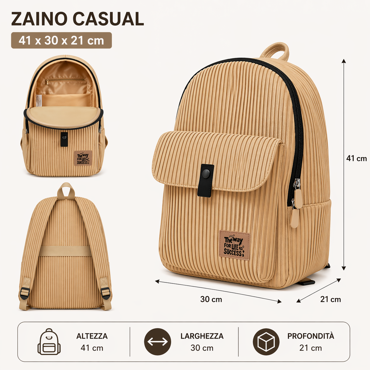 Zaino Fusion 2 Scomparti Khaki BeSmart 41x30x21 cm | Zaino scuola resistente e capiente per cartolerie