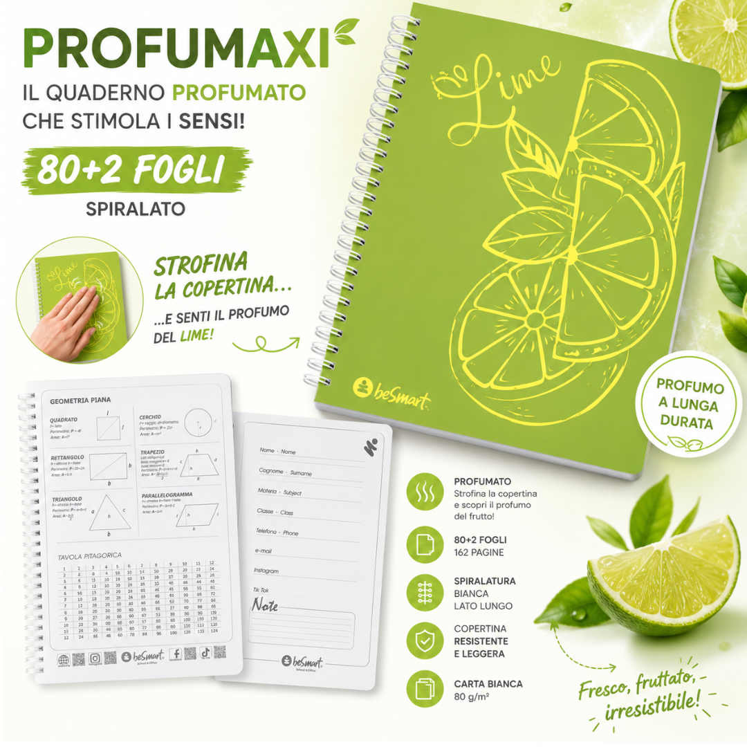 Quaderno Spiralato Profumaxi A4 4mm Sweet Fruit BeSmart 80 Fogli | Forniture cartolerie