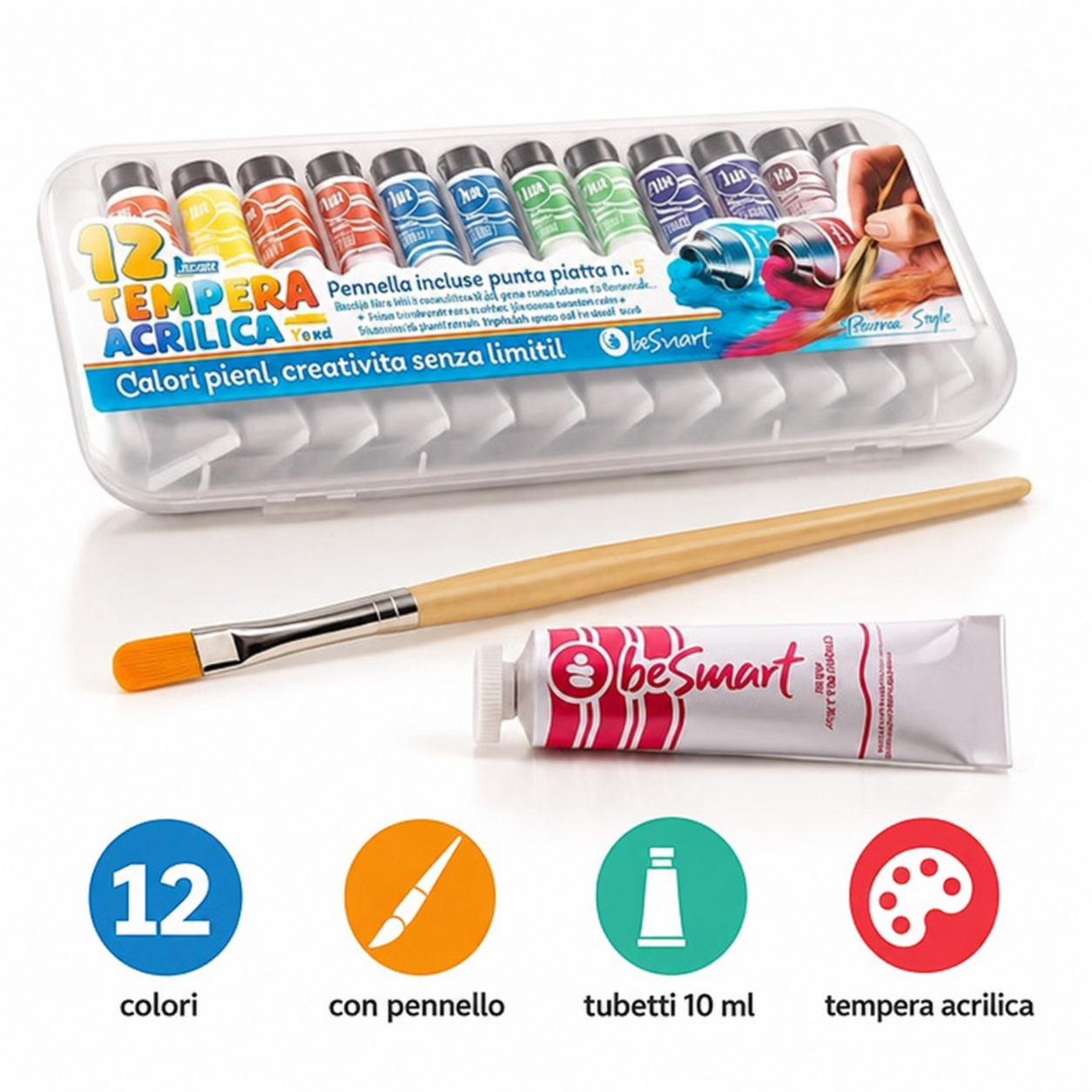 Box 12 tubi tempera acrilica 10 ml Be Smart