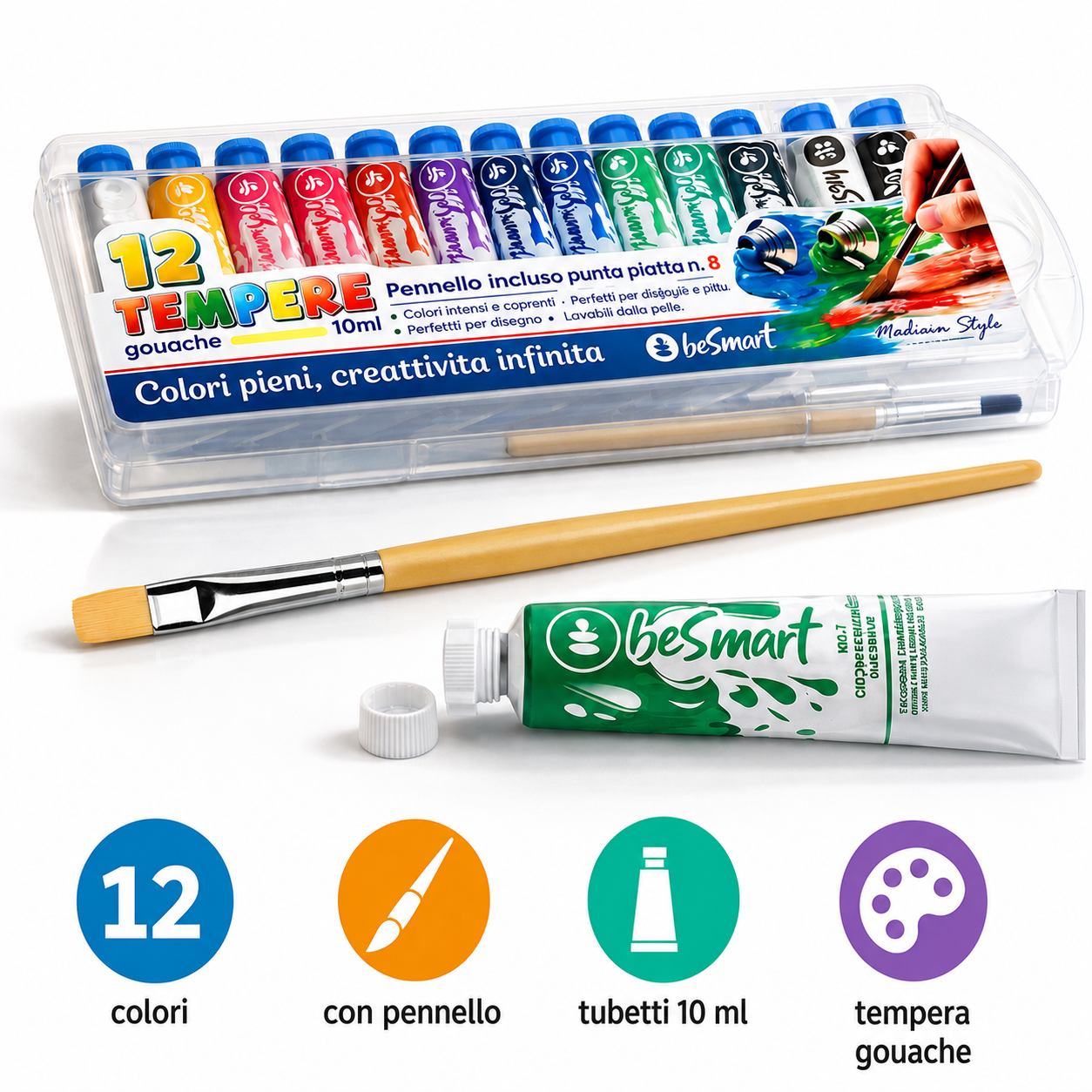 Box 12 tubi tempera gouache 10 ml Be Smart