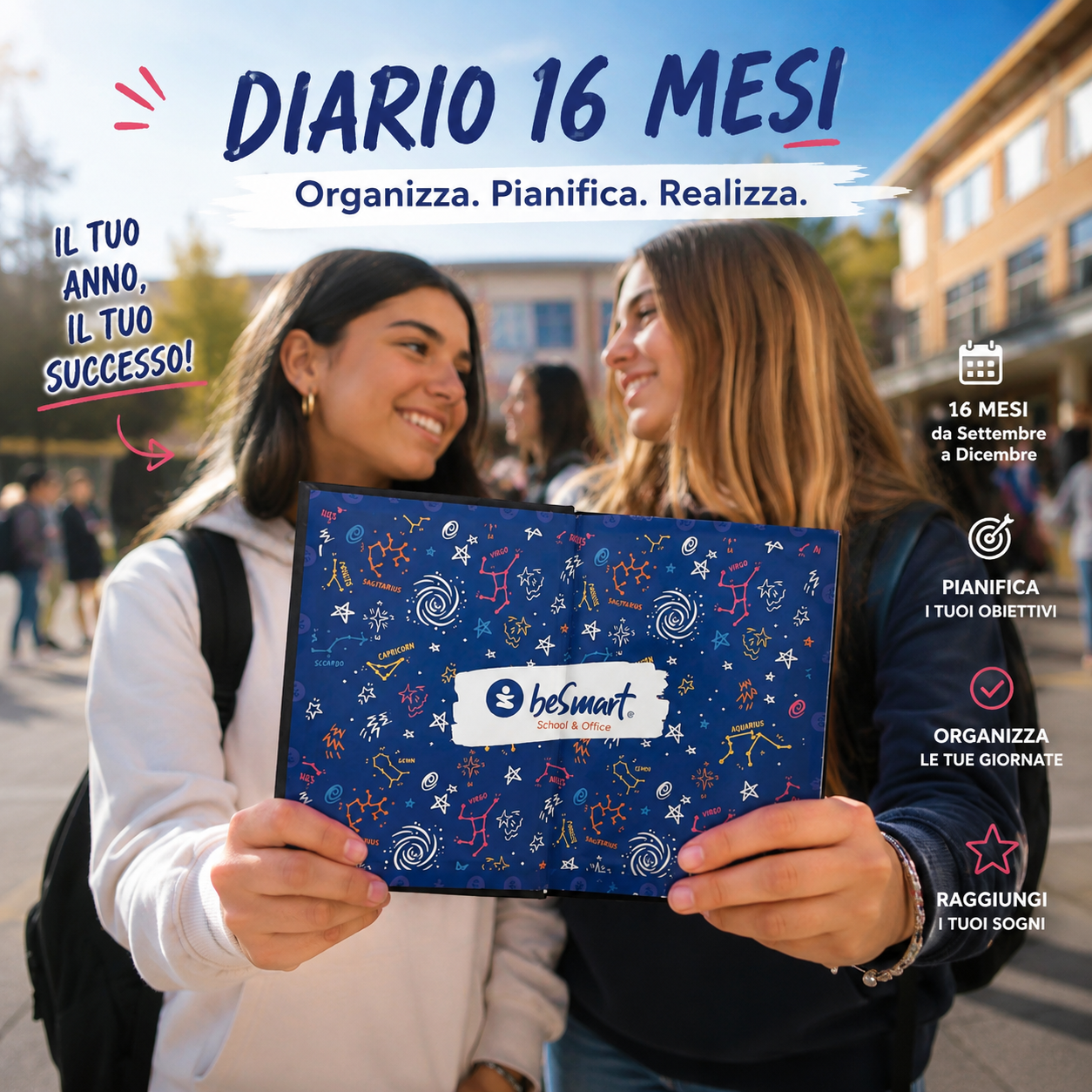 Diario Agenda 16 Mesi Evolution Be Smart con Stickers – 11,5x16 cm, Cover in PU