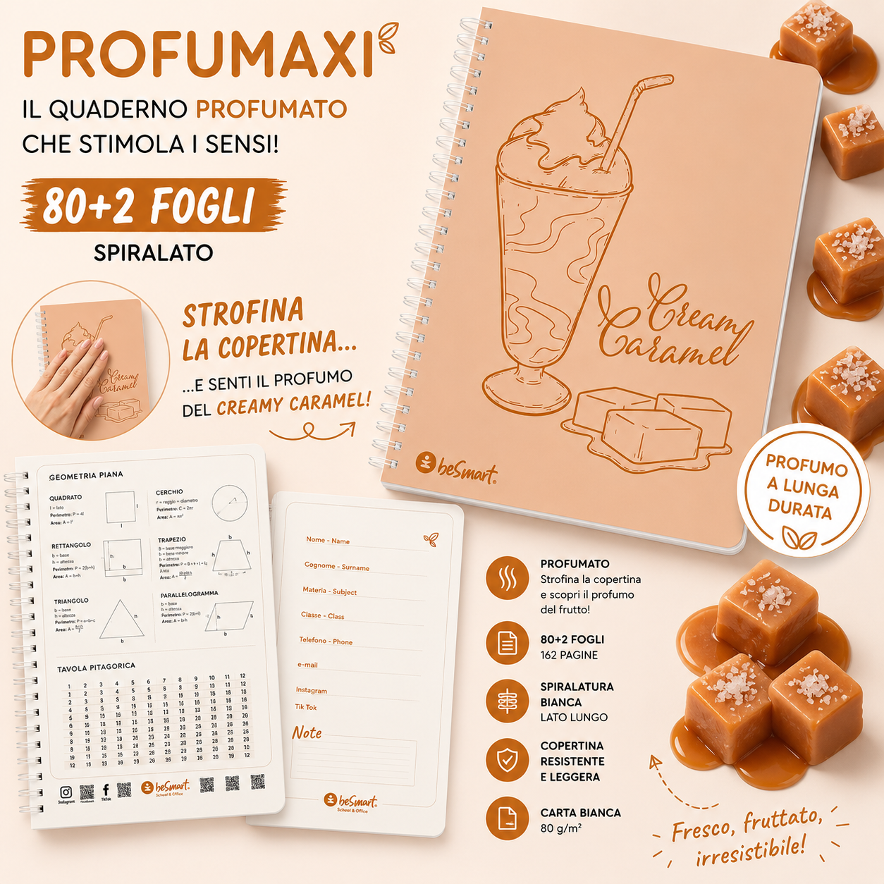 Quaderno Spiralato Profumaxi A4 5mm Sweet Sense BeSmart 80 Fogli | Forniture cartolerie
