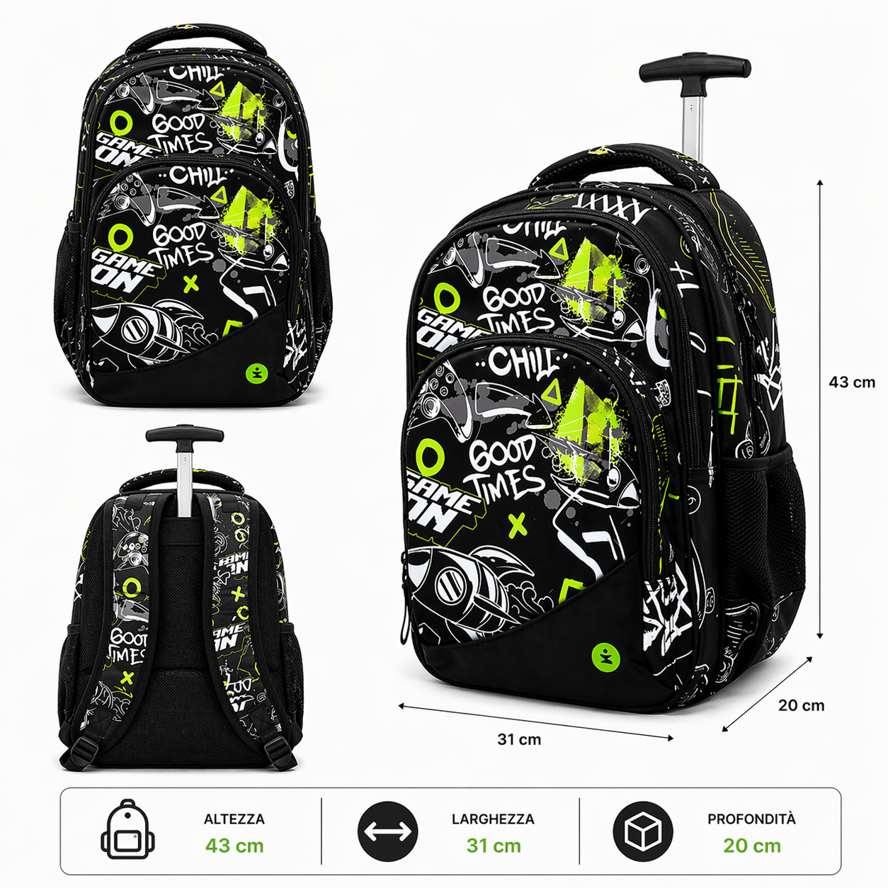 Zaino Premium Organizzato Game On BeSmart 43x31x20 cm | Zaino scuola capiente per cartolerie