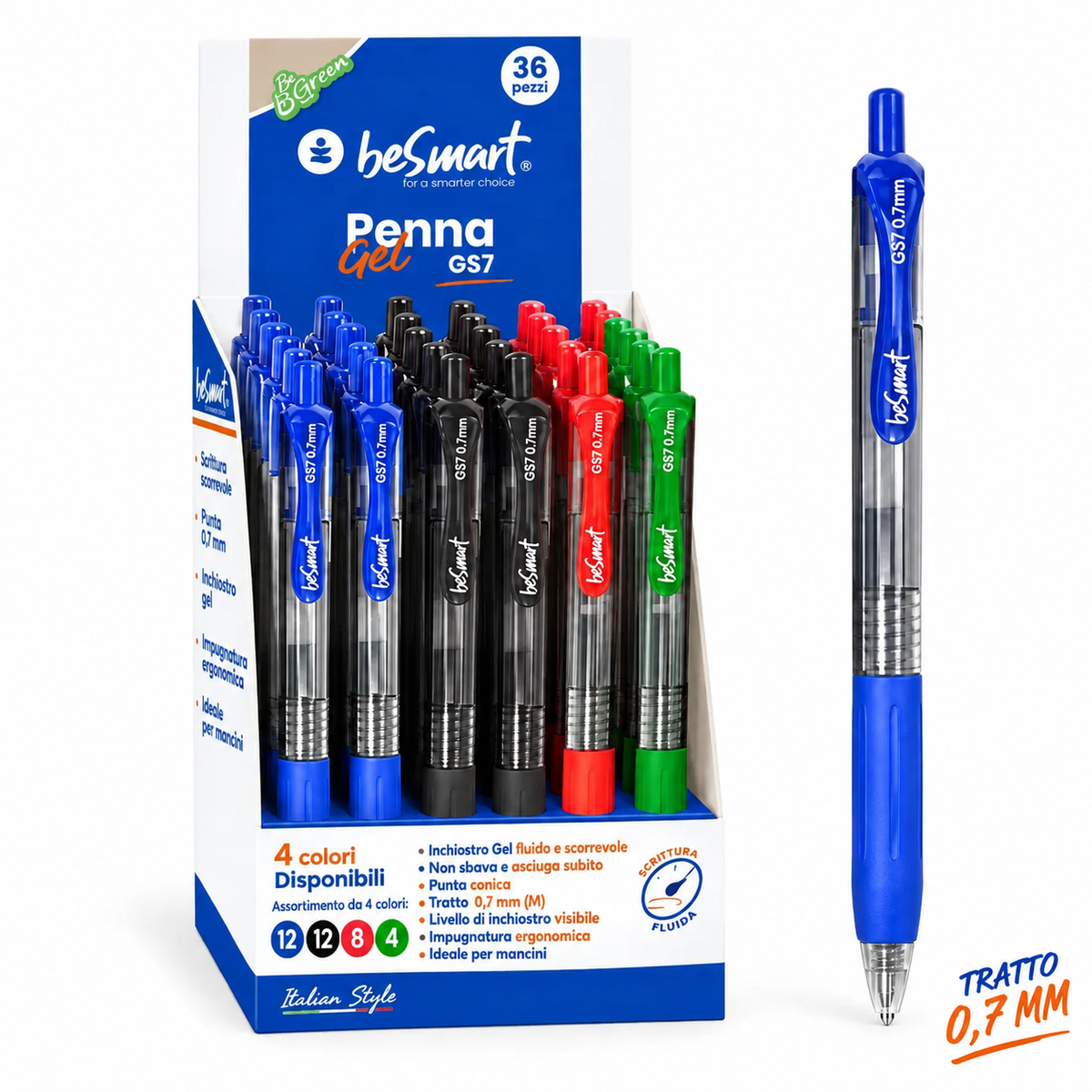 Penna gel GS7 4 colori standard in display 36 pezzi Be Smart