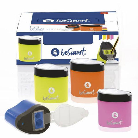 Drop sharpener 2 holes in a box of 12 pieces, 4 standard colours Be Smart