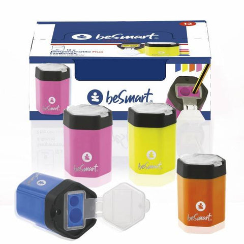 Be Smart Hexagonal Pencil Sharpener, 2 Holes, Boxed, 4 Standard Colors